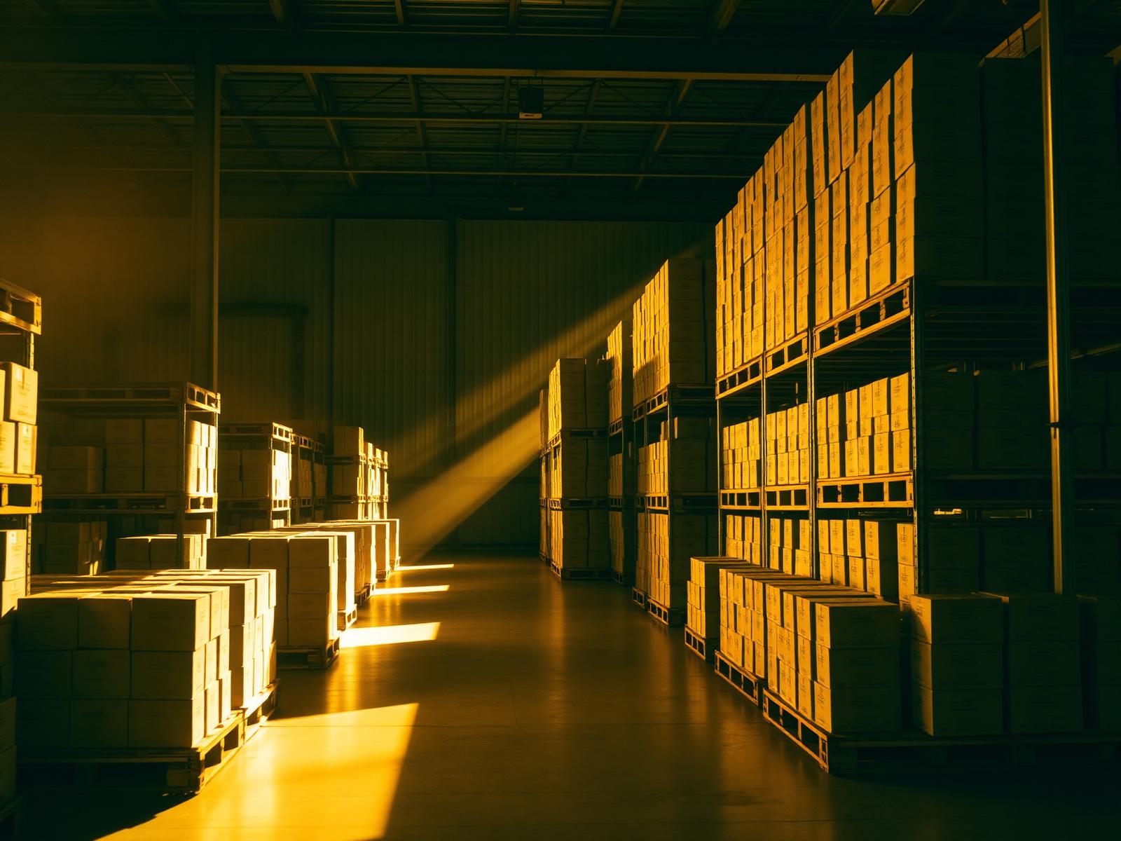 Warehouse pallets at golden hour